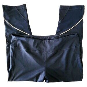 Zella Athletic Pants Navy Capri Leggings Sheer Panels Women Size L